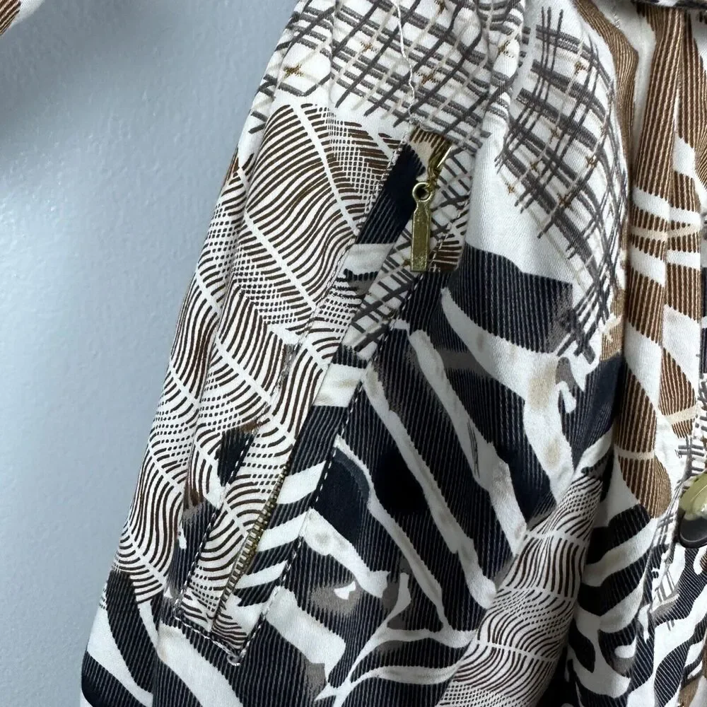 Appraisal ZebraPrint Half Sleeve Belted Zip Pocket Trench Coat‎ Size Large